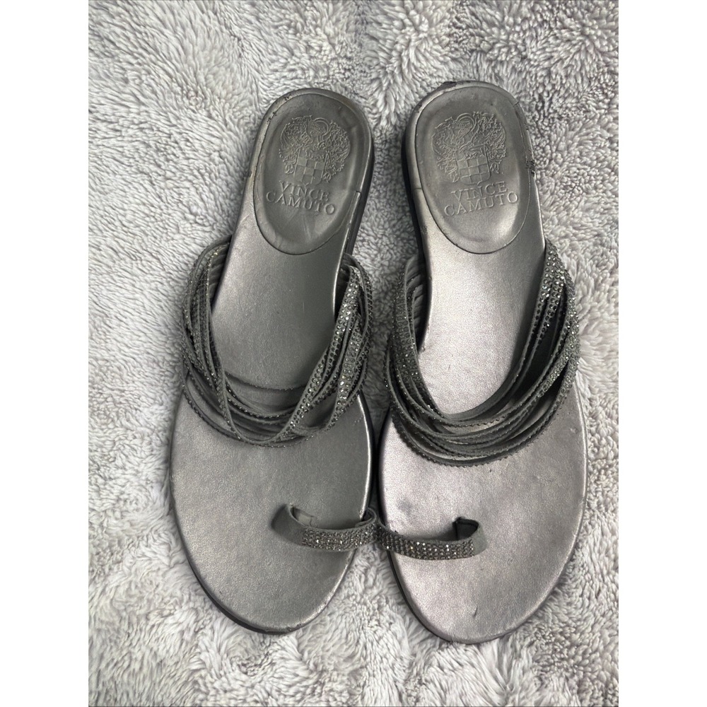 Vince Camuto Glitter Toe Ring Sandals Womens Dark Gray Sz 7.5M Casual Summer